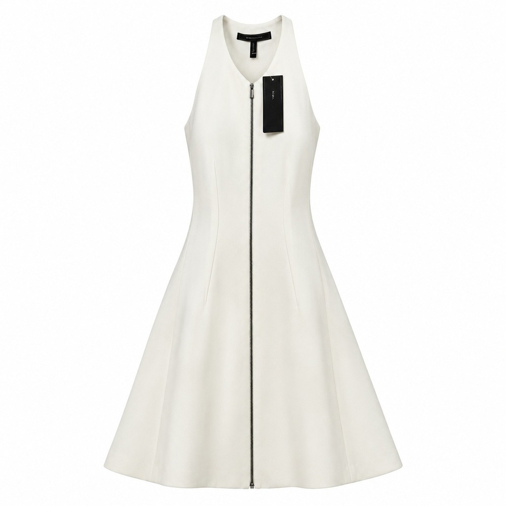 New BCBG MAXAZRIA Guilianna Zip Front Halter Dress Gardenia Ivory Size 2 A Line